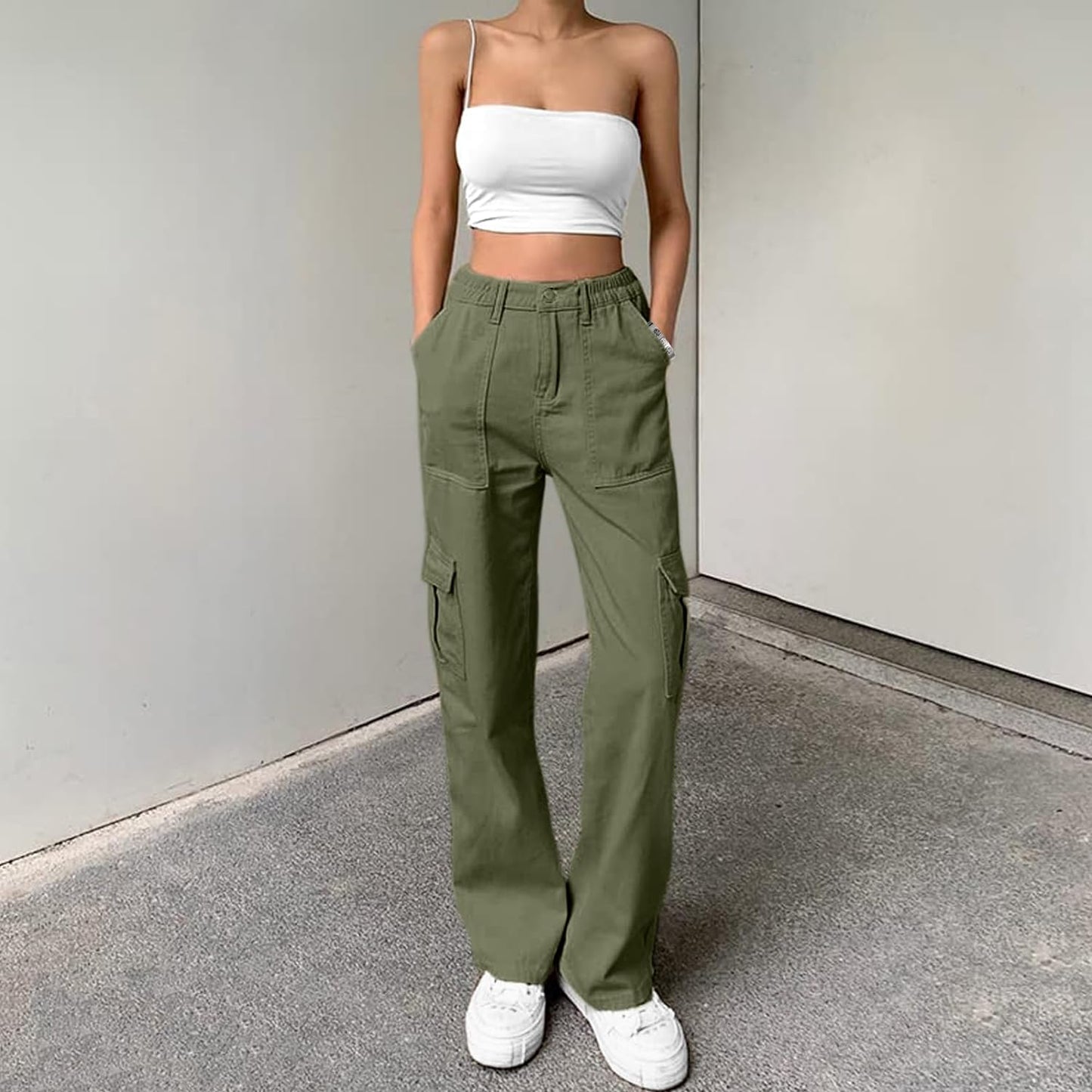 Korean Baggy High Waist Cargo Pants with 6 Pockets