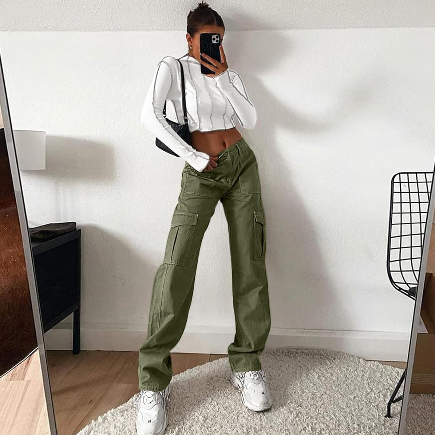 Korean Baggy High Waist Cargo Pants with 6 Pockets