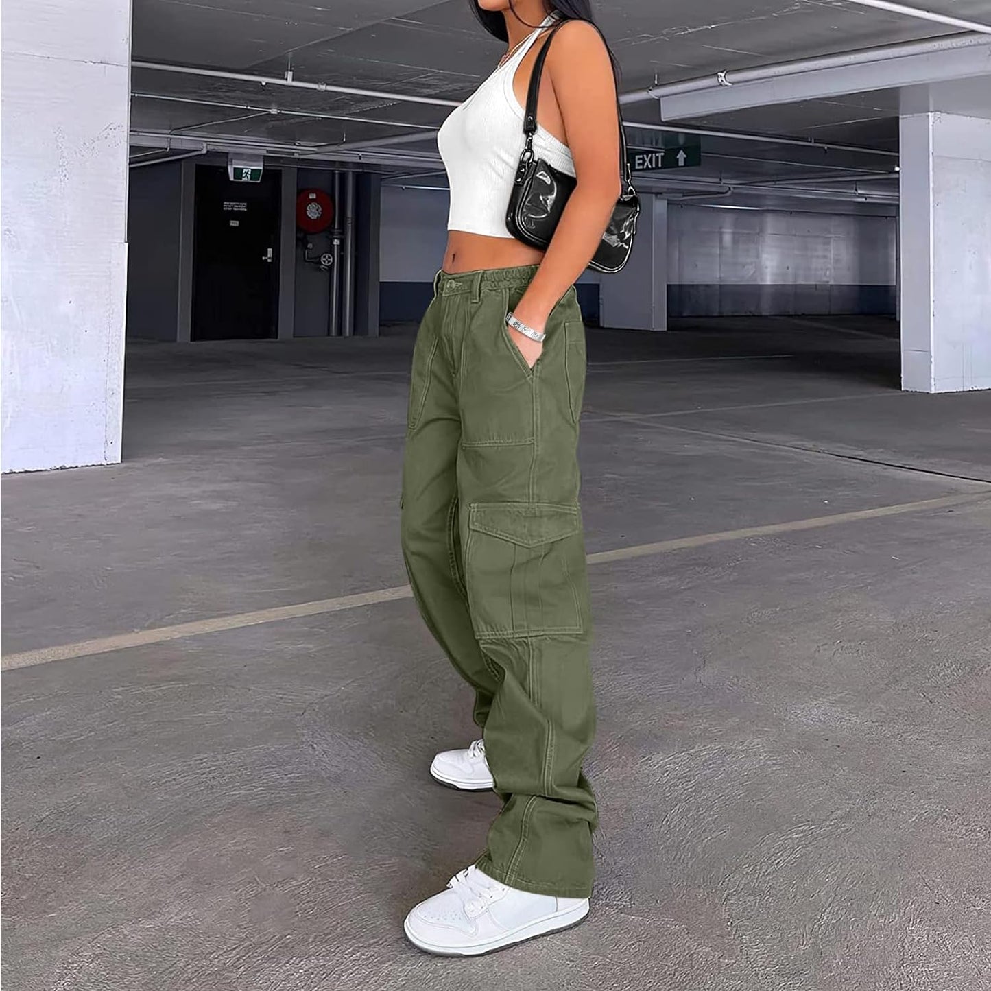 Korean Baggy High Waist Cargo Pants with 6 Pockets