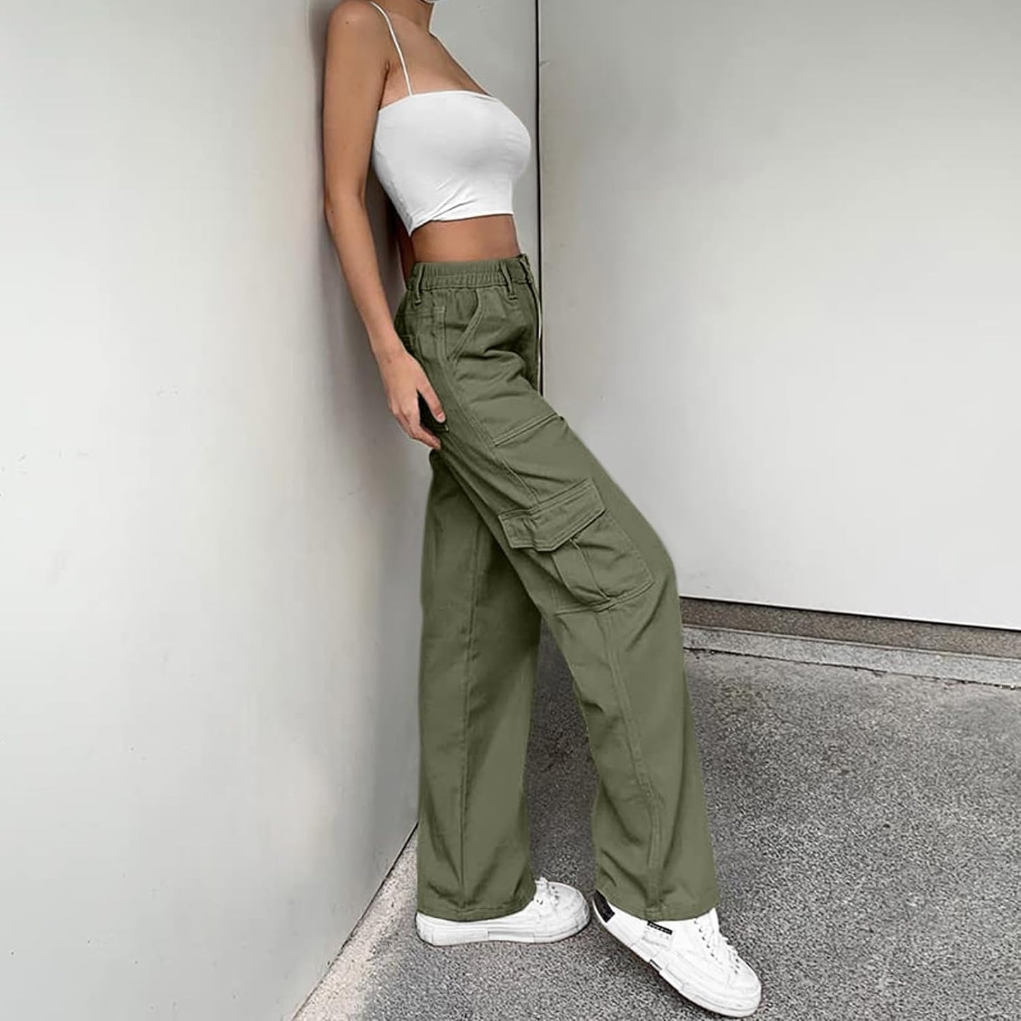 Korean Baggy High Waist Cargo Pants with 6 Pockets