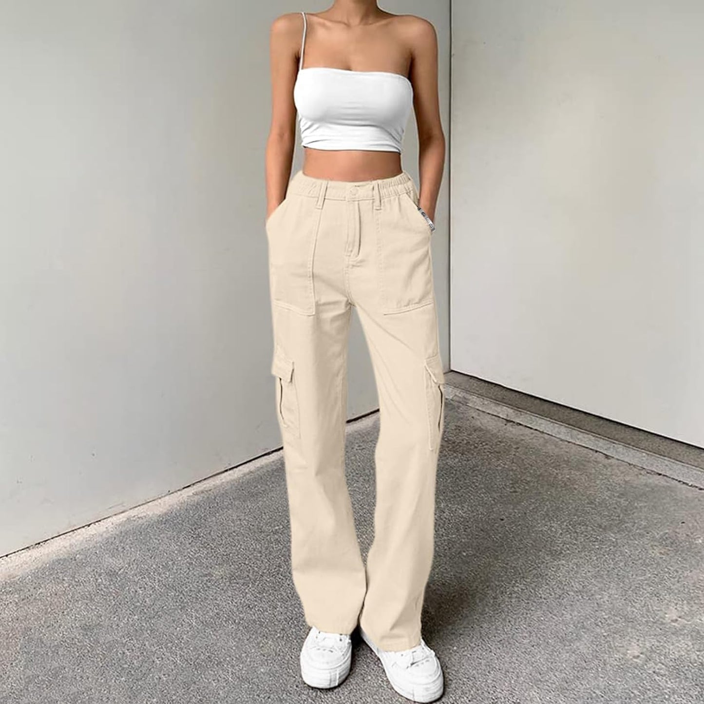 Korean Baggy High Waist Cargo Pants with 6 Pockets