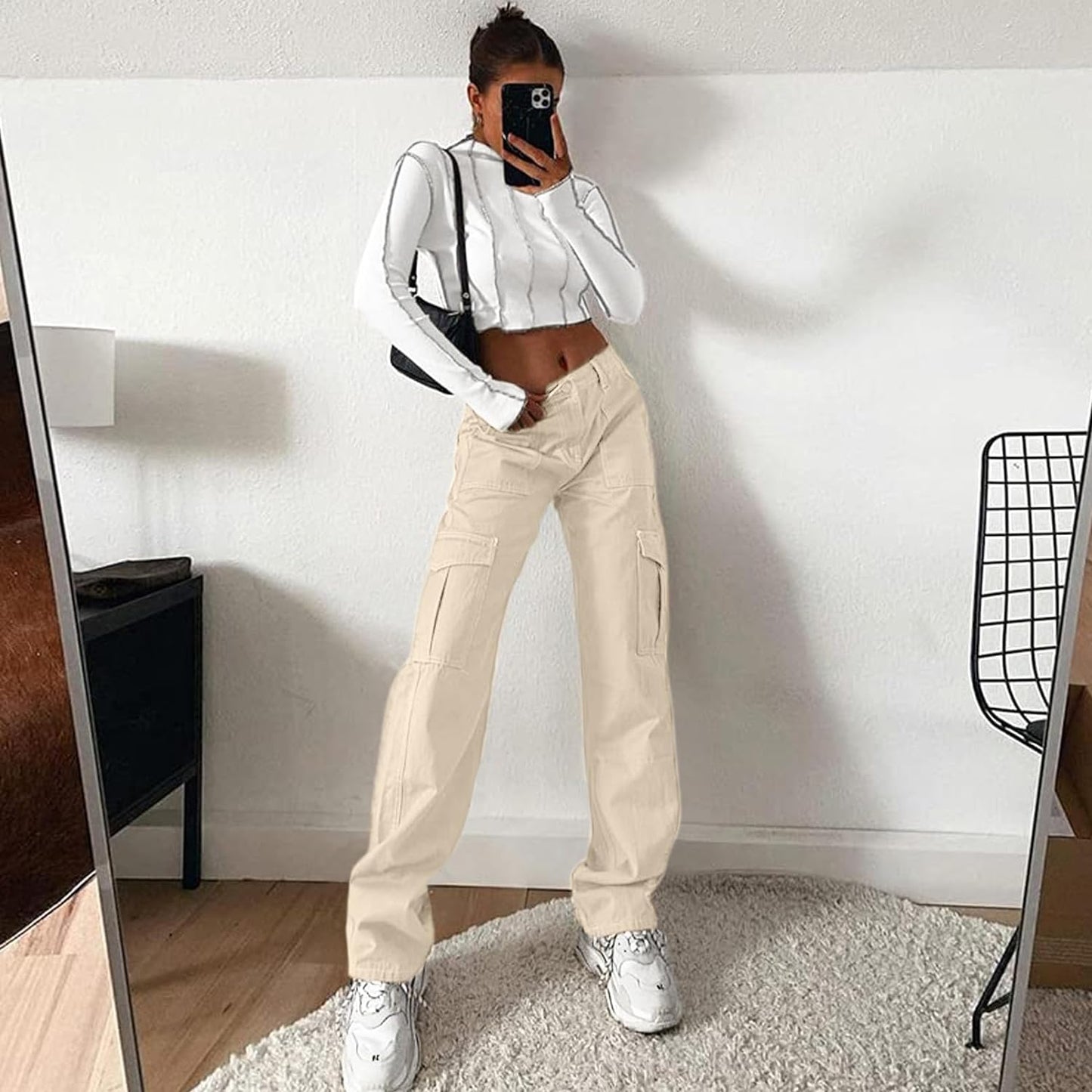 Korean Baggy High Waist Cargo Pants with 6 Pockets