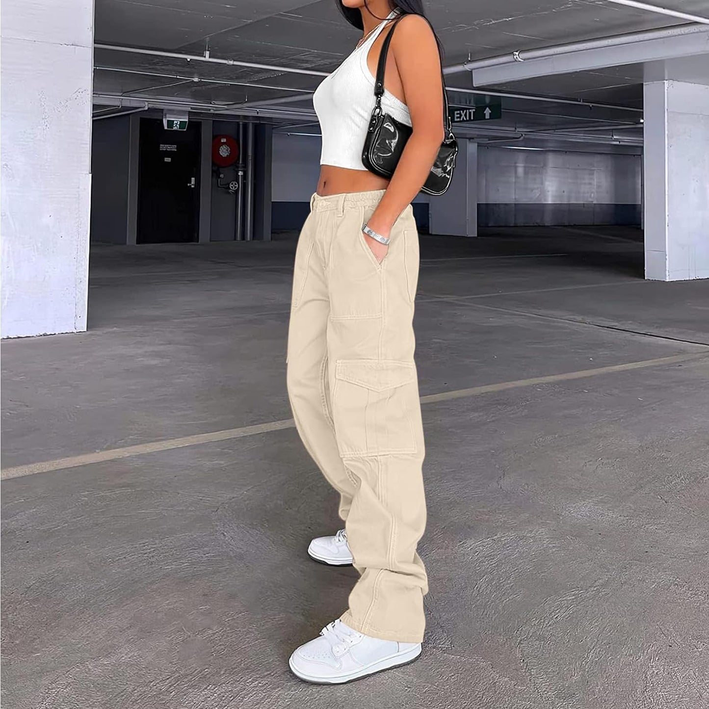 Korean Baggy High Waist Cargo Pants with 6 Pockets